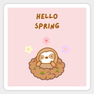 Hello Spring Flower Sloth Magnet